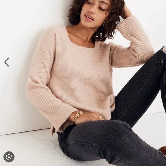 Madewell Square Neck Pullover Sweater in Coziest Yarn in Hthr Beige Alpaca M - Picture 2 of 6